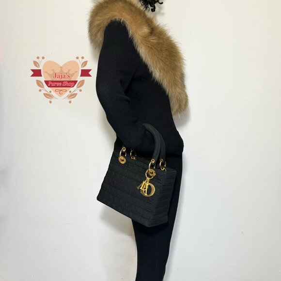 🖤Dior Lady Dior Handbag Cannage Quilted Nylon Black Satchel🖤 - Picture 16 of 17